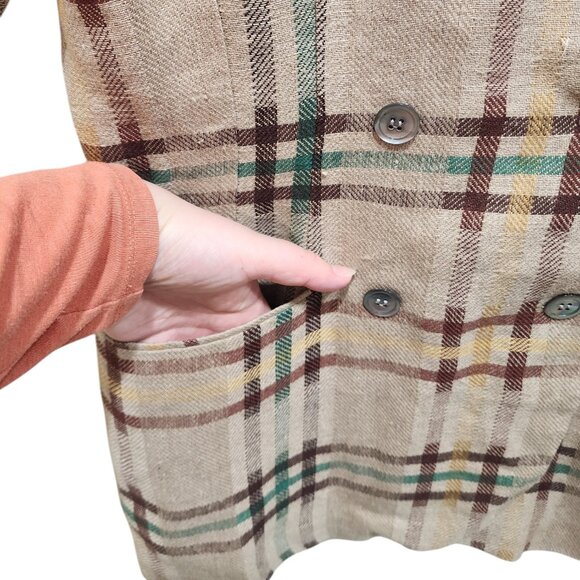 Vintage Mixage Linen Blazer Plaid Double Breasted Women's Size 38 Lightweight - Picture 6 of 13